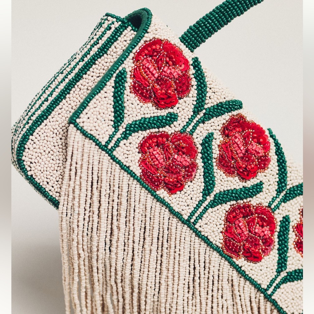 Beaded Fringe Floral Top-Handle Bag - Picture 3 of 7